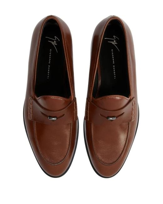 Giuseppe Zanotti Brown Archiel Penny-Slot Leather Loafers for men