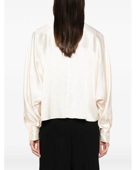Brunello Cucinelli White Balloon-Sleeve Silk Shirt