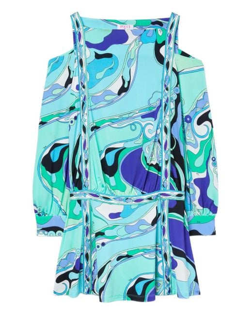 Emilio Pucci Blue Shoulder-Cut Print Dress
