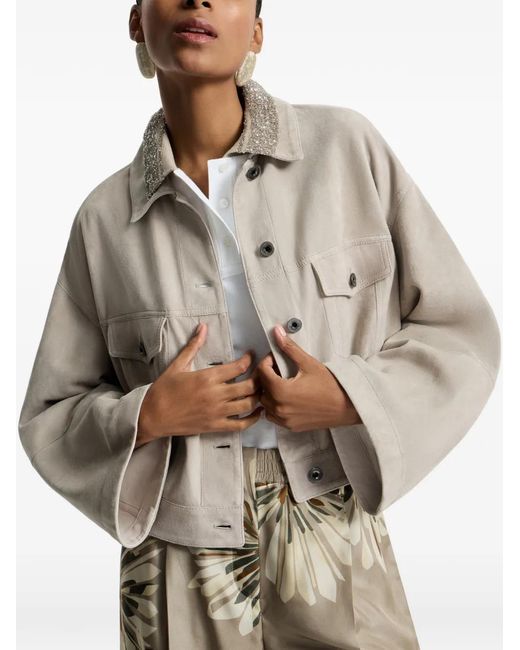 Brunello Cucinelli Natural Suede Leather Jacket