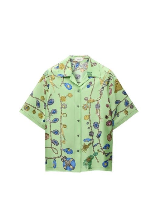 Versace Green Printed Silk Twill Shirt