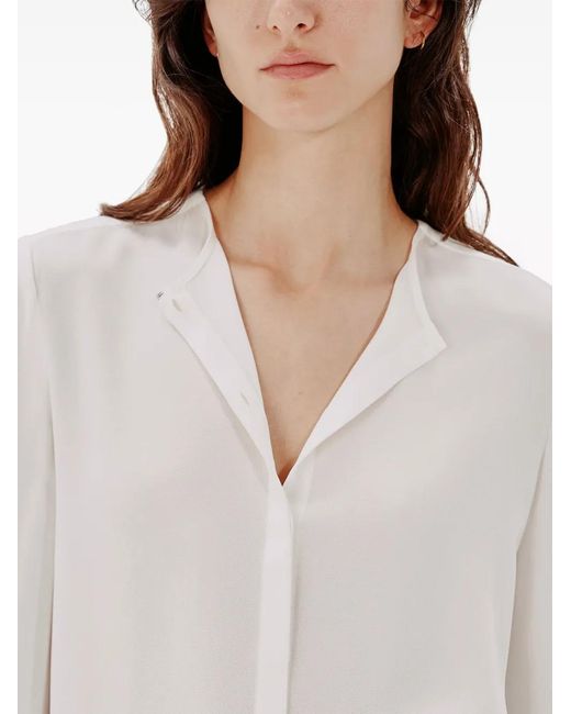 Another Tomorrow White Enka-Blend Tie-Neck Blouse