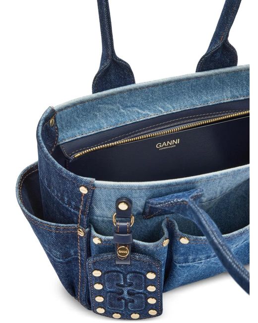 Ganni Blue Small Pocket Studded Shoulder Bag