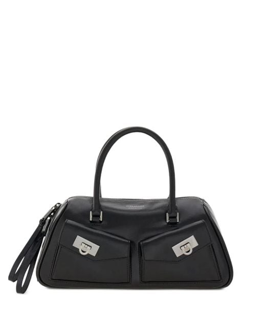 Ferragamo Black Multipocket Leather Tote Bag