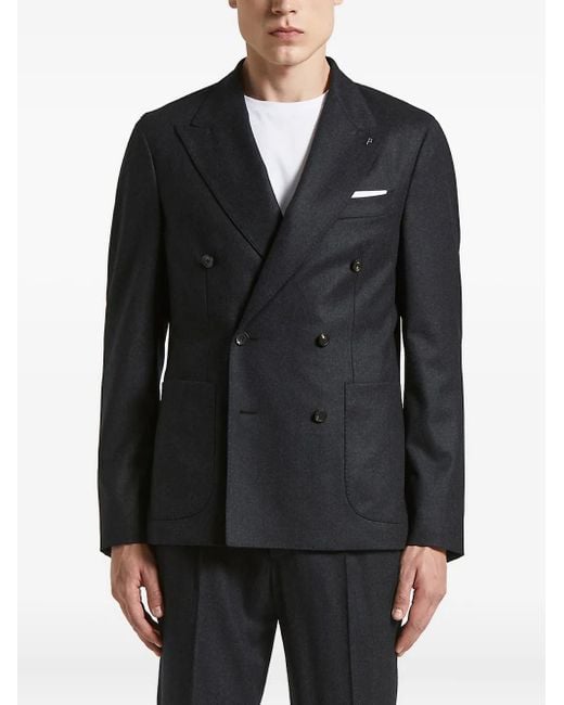 Peserico Black Double-Breasted Patch-Pocket Jacket for men