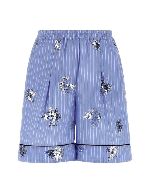 Le twins Blue Midday Sequin-Embellished Striped Shorts