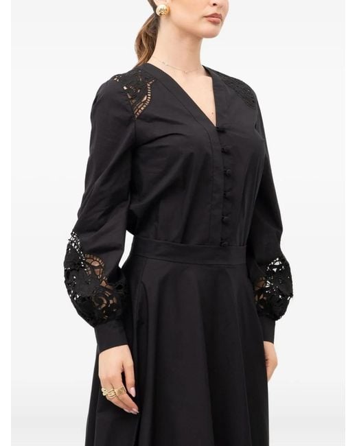 Twinset Black Lace-Insert Buttoned Shirt