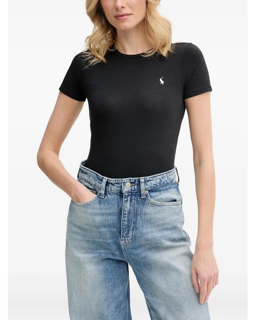 Polo Ralph Lauren Black Logo-Embroidered Crew-Neck Bodysuit