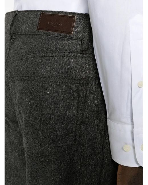Hackett Gray Flannel Logo-Patch Straight-Leg Trousers for men