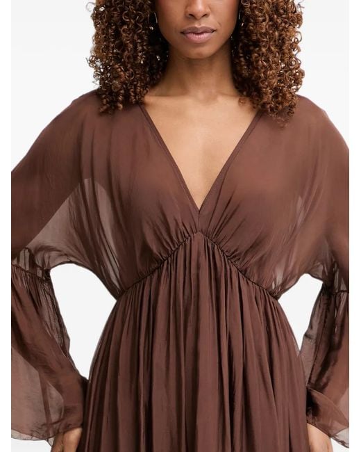 Haveone Brown V-Neck Flared-Sleeve Maxi Dress