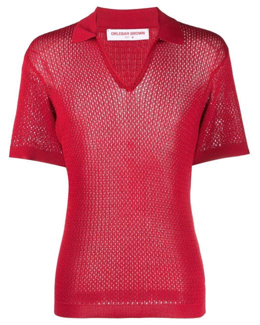 Orlebar Brown Red Bruno Crochet Polo Shirt for men