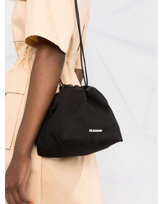 Jil Sander Black Logo Drawstring Shoulder Bag