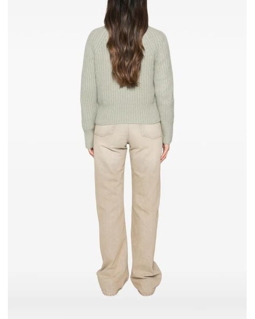 Allude Green Ribbed-Knit Zip-Up Sweater