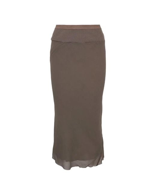 Rick Owens Brown Jupe Mi-Longue Bias À Taille Côtelée