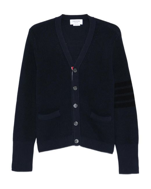 Thom Browne Blue 4-Bar Stripe Cardigan for men