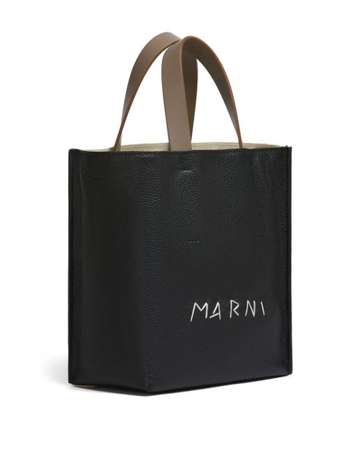 Marni Black Leather Museo Mini Bag With Mending Embroidery
