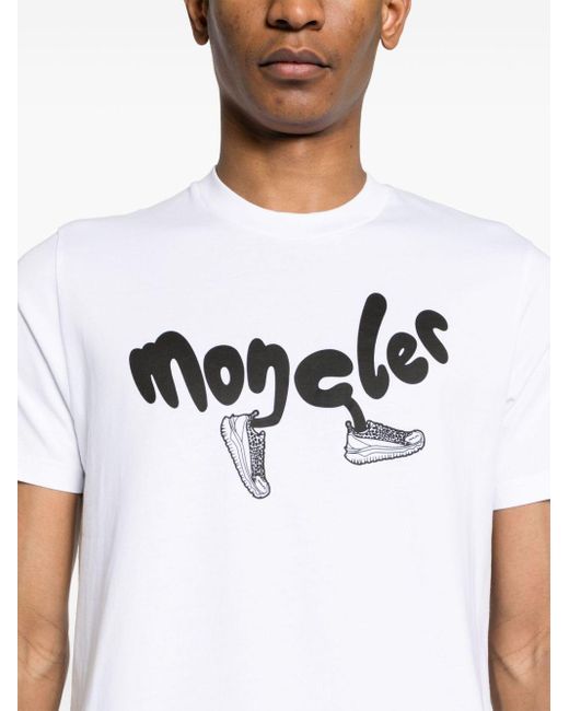 Moncler White Logo-Print Cotton T-Shirt for men