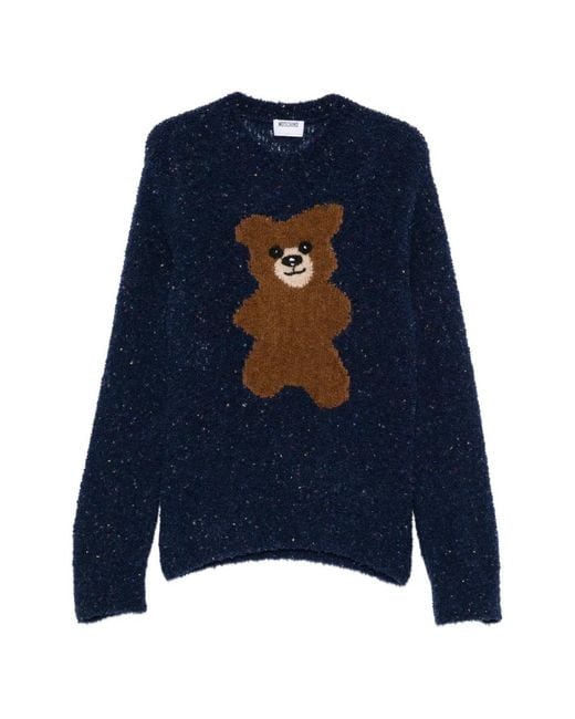 Moschino Blue Teddy Bear Flecked Sweater for men