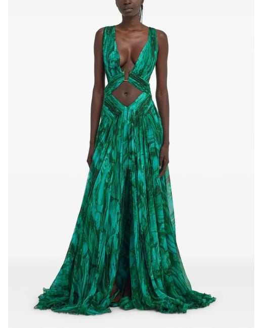Roberto Cavalli Green Abstract-Print Gown