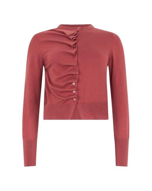 Alpha Studio Red Ruffled-Detail Cardigan