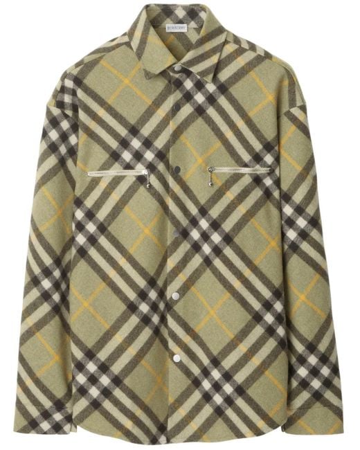 Burberry Green Checked Wool-Blend Shirt Jacket for men