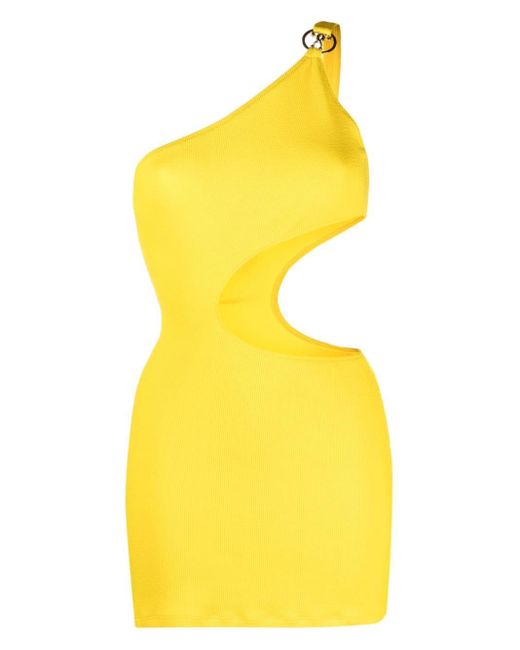 Moschino Yellow One-Shoulder-Strandkleid mit Logo