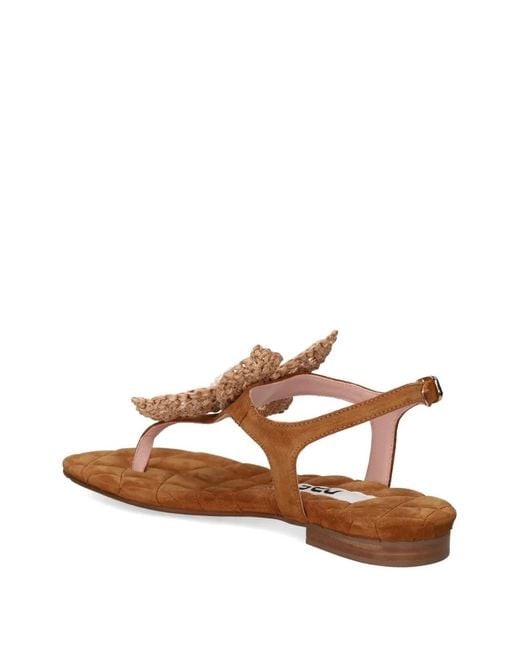 Ras Brown Flower-Detail Suede Sandals
