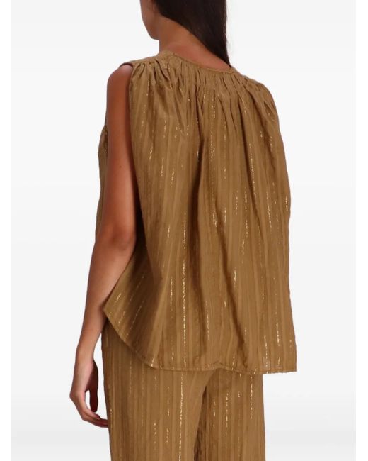 Devotion Brown Iris Metallic-Striped Cotton Blouse