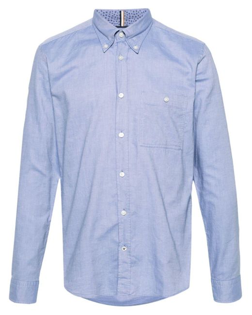 Boss Blue Button-down Collar Cotton Shirt for men