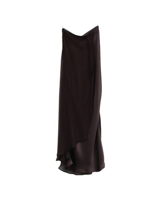 YANGKEHAN Black Long Layered Silk Skirt