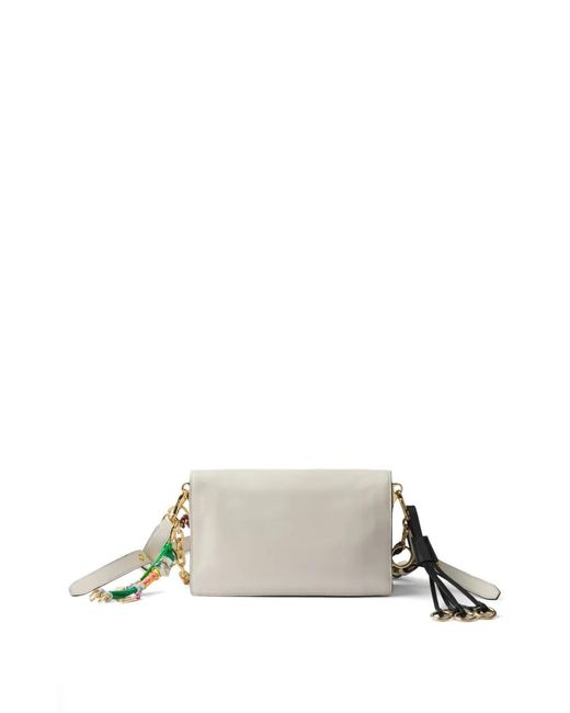 Prada White Soft Sound Small Leather Shoulder Bag With Charms