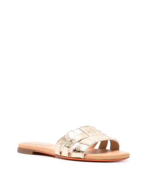 Santoni Metallic Open-Toe Flat Slides