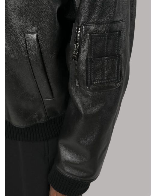 Dolce & Gabbana Black Leather Zip-Up Bomber Jacket for men