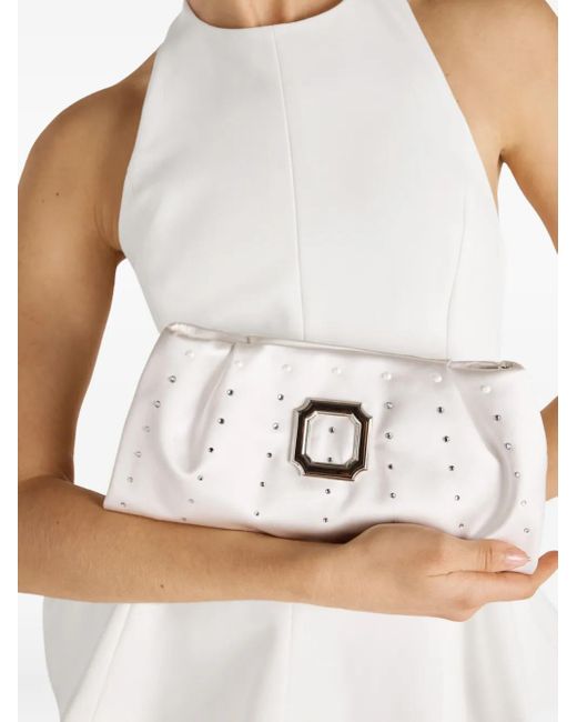 Malone Souliers White Vittoria Crystal-Embellished Clutch