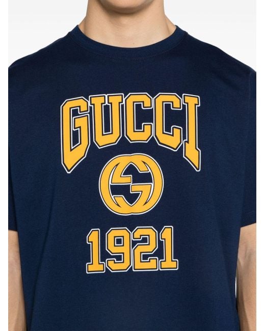 T-shirt Stampata In Jersey Di Cotone di Gucci in Blue da Uomo