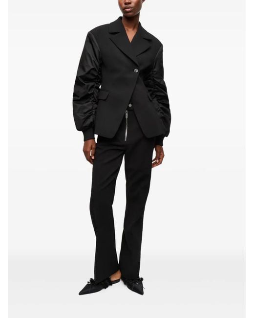 Ganni Black Blazer With Contrasting-Fabric Sleeves