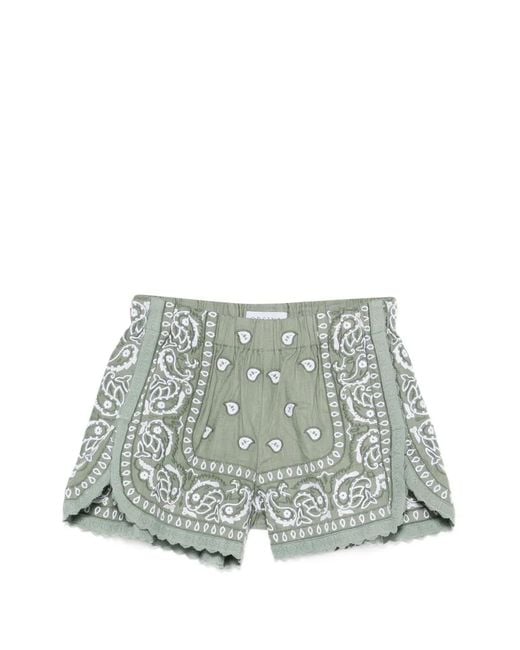ORSINA Green Bandana-Print Embroidered Shorts