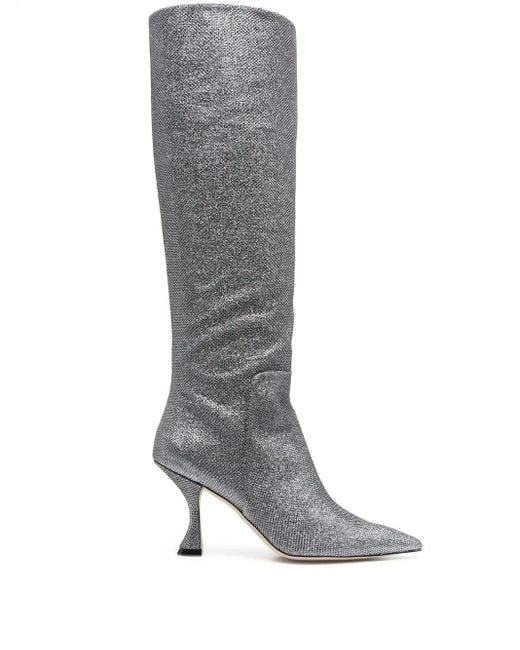 Stuart Weitzman Gray Crystal-Embellished Boots
