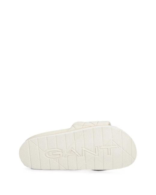 Gant White Quilted Logo-Print Slides