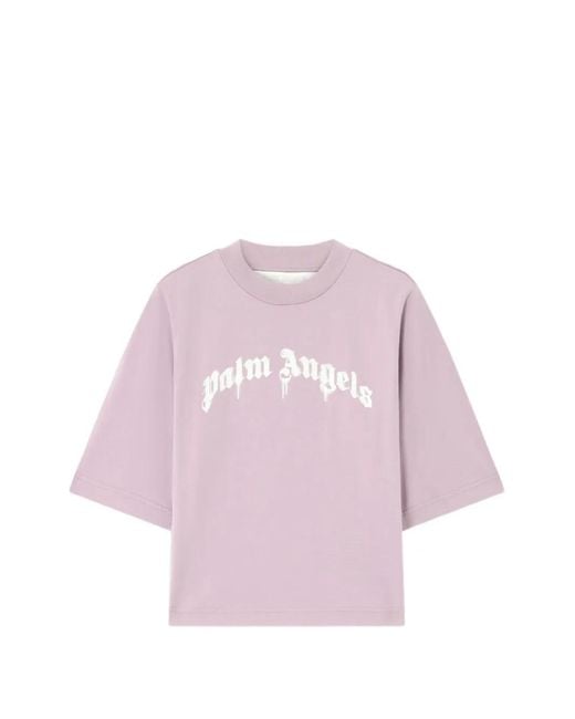 Palm Angels Pink Curved Logo Boxy T-Shirt