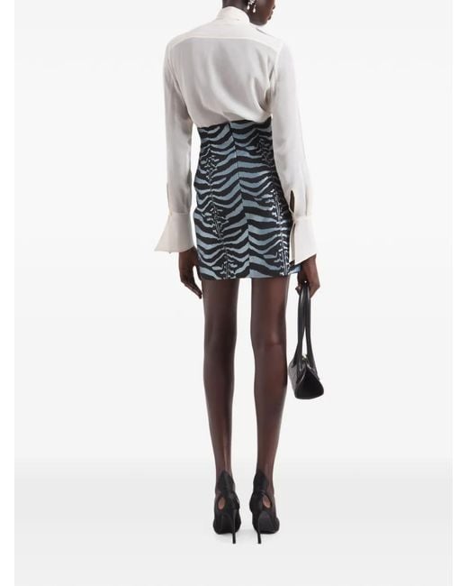 Nina Ricci Blue Tiger-Print High-Waisted Mini Skirt