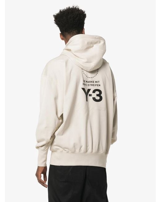 Y-3 White Logo Printed Cotton Hoodie for men