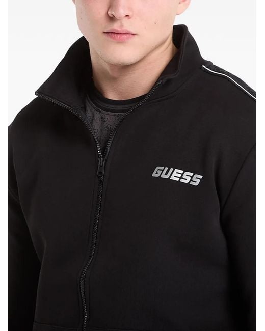 Guess Black Logo-Tape Zip-Up Sweatshirt for men