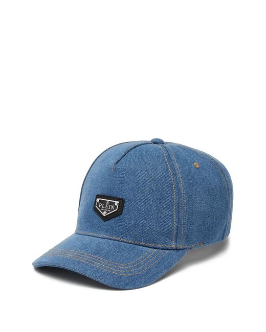 Philipp Plein Blue Denim Plaque Baseball Cap