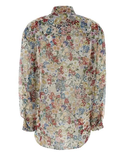 Khaite Gray Floral-Pattern Silk Shirt