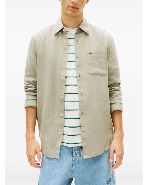 Tommy Hilfiger White Button-Down Chest-Pocket Shirt for men