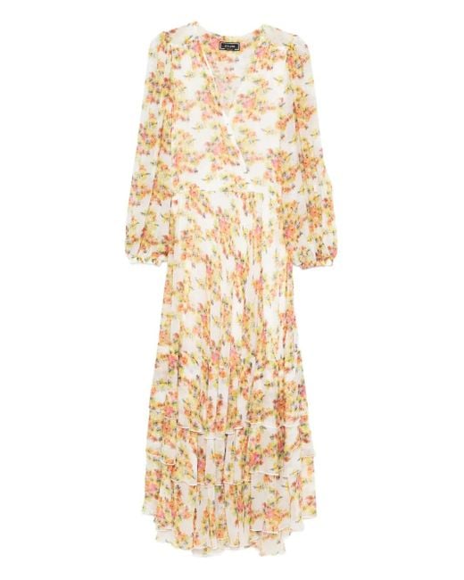 Styland Metallic Floral-Print Tiered Dress