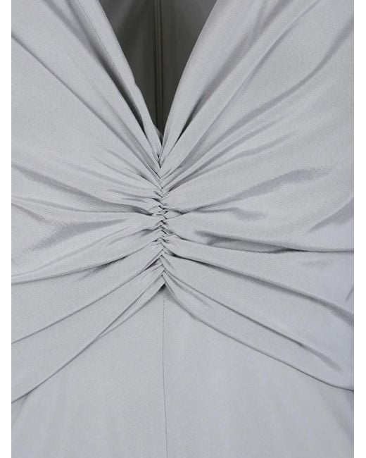 Alberta Ferretti Gray Gathered V-Neck Midi Dress