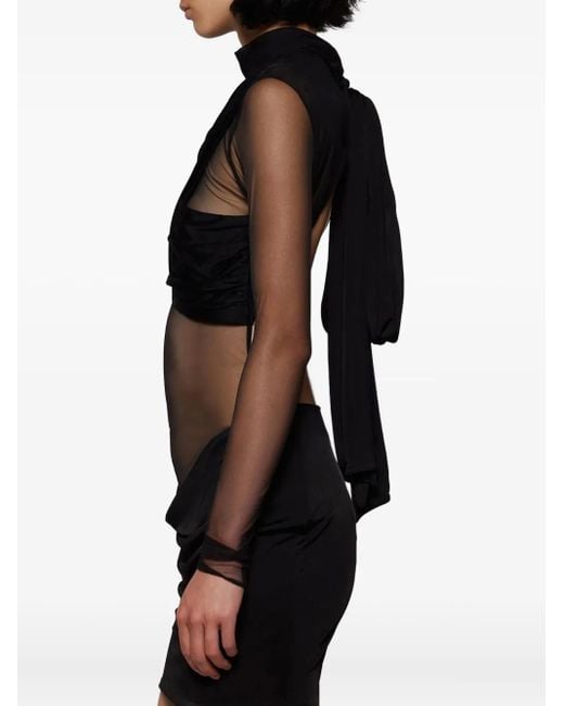 The New Arrivals Ilkyaz Ozel Black Open-Back Mesh Mini Dress