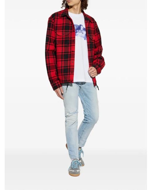 DSquared² Red Hybrid Logo-Patch Shirt Jacket for men